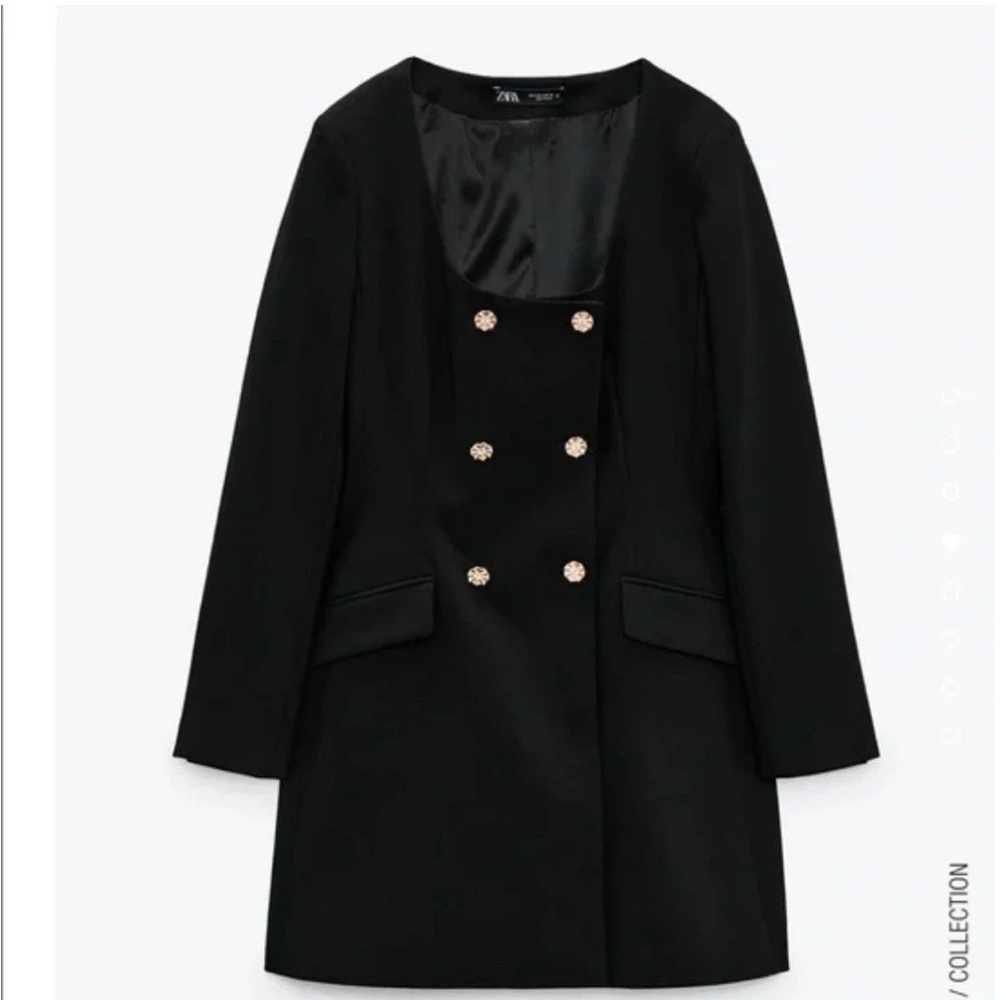 Zara NWOT Black jeweled button blazer dress